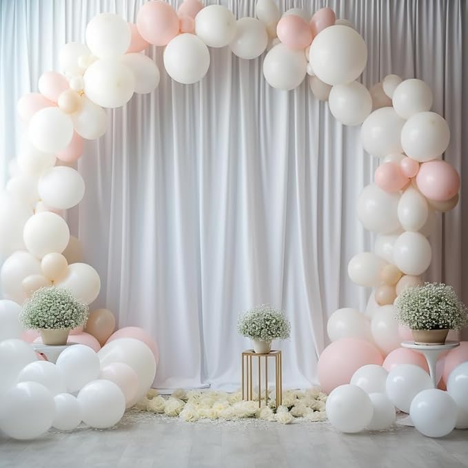 50ftx14FT Wrinkle Free White Backdrop Curtain, 10 Panels 14FT Height White Wedding Backdrop Drapes, Silky Polyester Back Drop Cloth for Birthday Photography Background Party Backdrop Draping