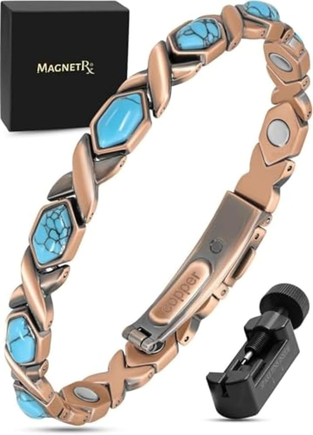 MagnetRX® Pure Copper Magnetic Bracelets for Women (Turquoise XO)