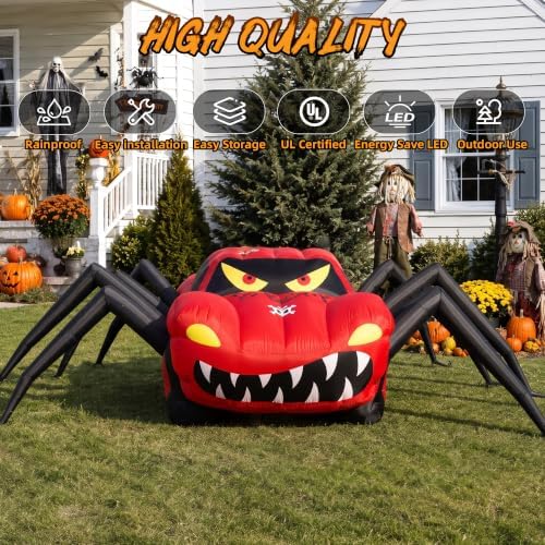 15FT Red Spider Car Halloween Inflatables Outdoor Decorations Built-in LEDs
