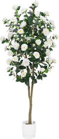 Artificial Camellia Tree 6FT– Faux Plants Indoor, with Easy Assembly, Low Maintenance, Ideal for Both Indoor Decoration and Other Purposes，Perfect Porch Christmas Trees (White 6ft)