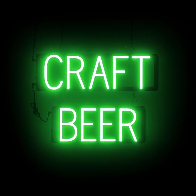 SpellBrite CRAFT BEER Sign | Beer-Related Sign with Neon Look, Green LED Light Source | 20.5" x 15.0"