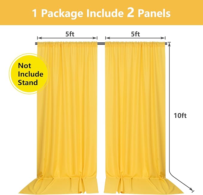 Yellow Backdrop Curtain for Parties Rod Pocket Yellow Curtains Photography Backdrop Drapes Privacy Fabric Spring Decoration for Birthday Party Wedding Baby Shower Home Decor, 5ft x 10ft, 2 Panels