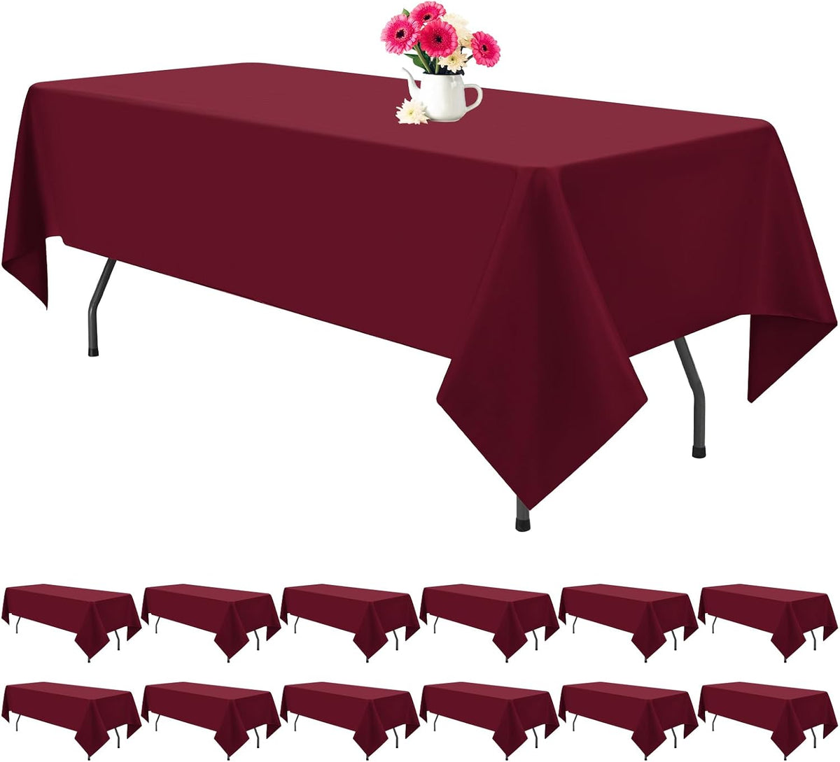 12 Pack Burgundy Tablecloths for 8ft Tables-60 x 126 Inch