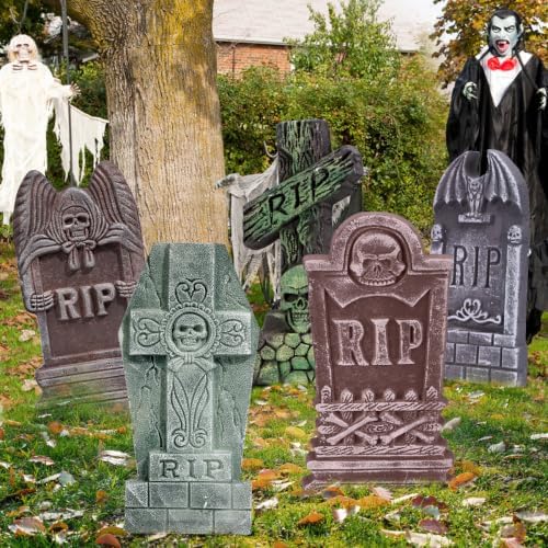 17” Halloween Foam RIP Graveyard Tombstones 5 Pack, Halloween Decorations