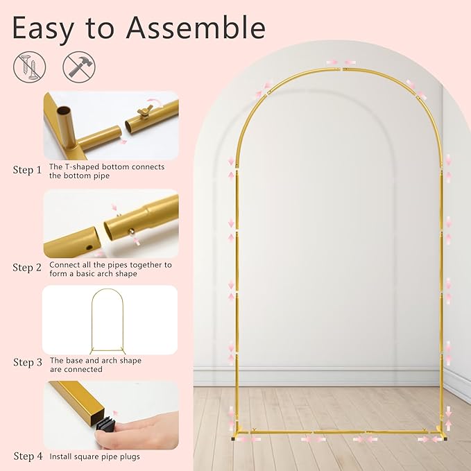 U+U 7.2FT Arch Backdrop Stand, Gold Arch Stand for Wedding Birthday Party Bridal Baby Shower Balloon Arch Decoration
