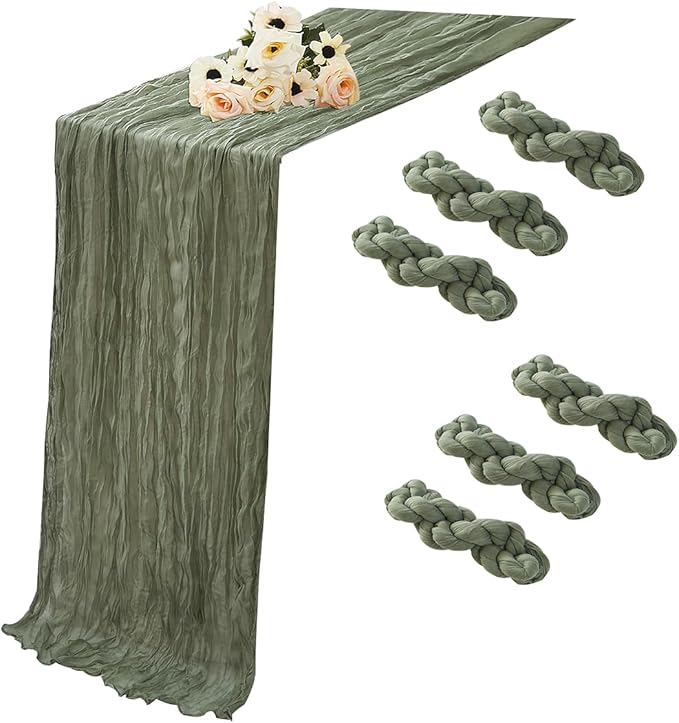 Sage Green 6 Pack Cheesecloth Table Runner 120 Inch 10 FT Boho Rustic Gauze for Wedding Baby Shower Party Farmhouse Summer Home Decor Washable