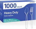 1000 Count Plastic Silverware Heavy Duty - 500 Spoons, 500 Forks, BPA-Free, Heat Resistant, Disposable Plastic Utensils Set, Plastic Cutlery Set, Plasticware Bulk for Party