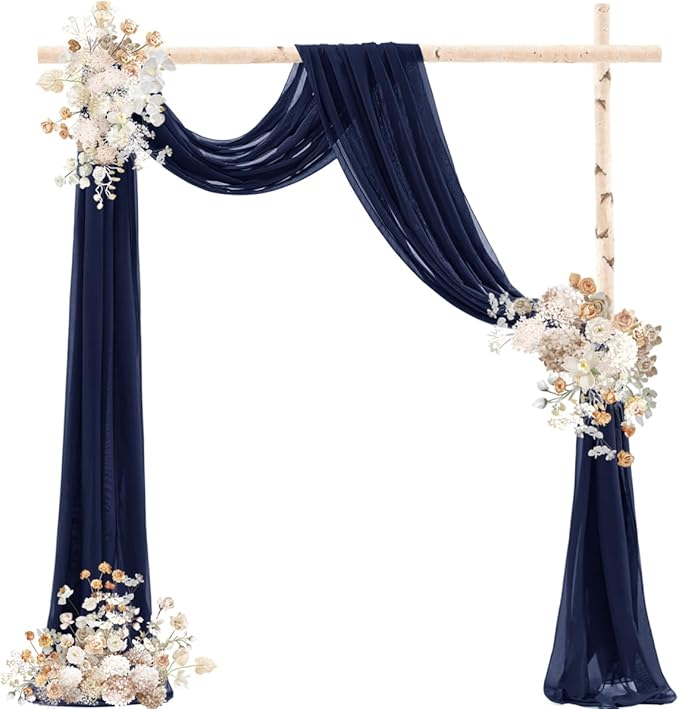 Navy Blue Wedding Arch Draping Fabric 4 Panels 29" x 20 FT Navy Wedding Drapes for Backdrop Sheer Curtain Drapes for Romantic Bridal Baby Shower Ceremony Birthday Party Fall Outdoor Events (4 Pack)