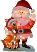PRODUCTWORKS 32-Inch Pre-Lit Santa and Rudolph Christmas Yard Decoration, 70 Lights