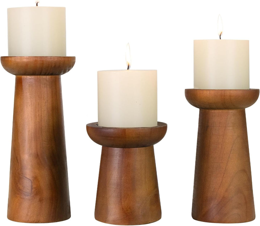 Pillar Candle Holders Set of 3， Wooden Candle Holders， Decorative Wood Candle...