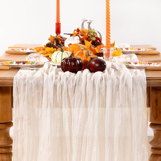 Ivory White Cheesecloth Table Runner 6 Pack Fall Table Runners Boho Gauze 120 Inches White Cheese Cloth Fall Table Decorations for Thanksgiving Weddings Bridal Baby Shower