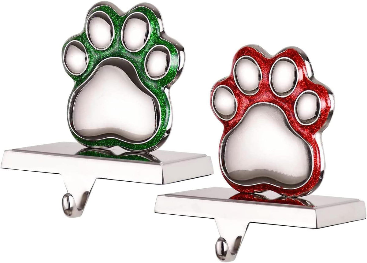 2Set Dog Paw Print Stocking Holder Xmas Stocking Hanger for Mantel Weighted Dog Stocking Holders for Mantle for Fireplace Heavy Stocking Hooks for Mantle (Dog Paw,2)