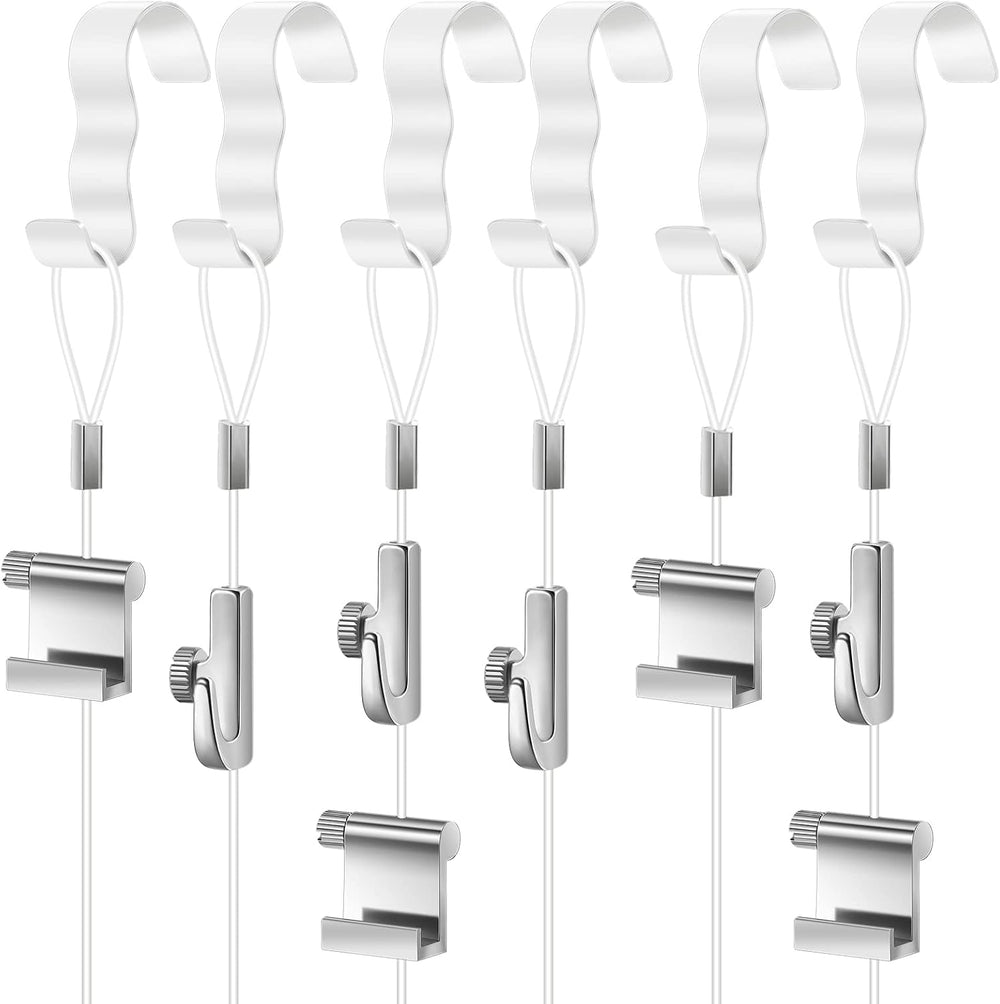 15 Pcs Picture Rail Hooks for Hanging, 71" Clear Nylon Cord, White
