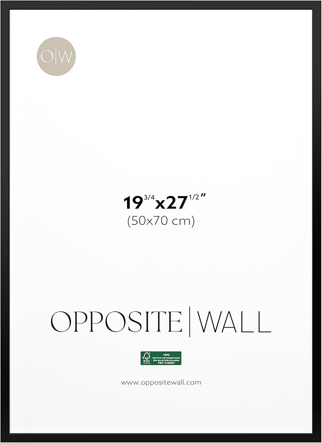 Opposite Wall - 50x70 cm - Black Solid Wood Picture Frame - Lightweight, Versatile & Shatterproof - Wall Hanging Photo or Poster Frame - Wall Decor for Office, Gallery & Home, 19 3/4 x 27 1/2 in