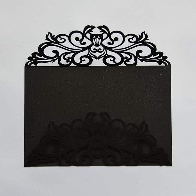 25PCS Laser Cut Wedding Invitations Cards with Envelopes,Blank Inner Sheets,Ribbons for Wedding Bridal Shower Quinceañera Engagement Birthday Invites, pearl black