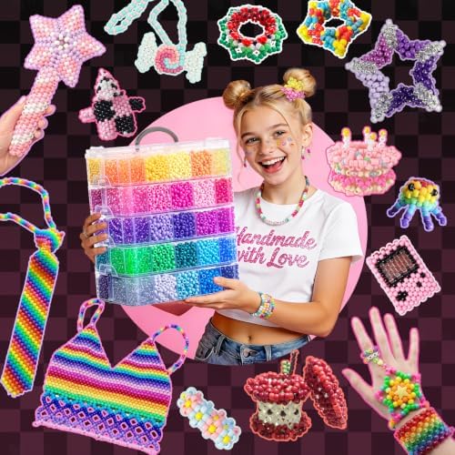 Simetufy 14000Pcs Pony Beads Bulk 50 Colors for Craft Kandi Bracelet Making
