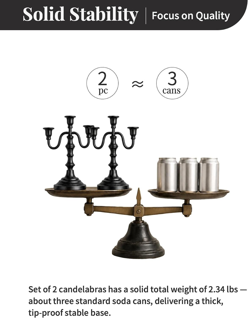 NUPTIO Candelabra Black Candle Holders: Vintage Candlestick Holder 3 Arm
