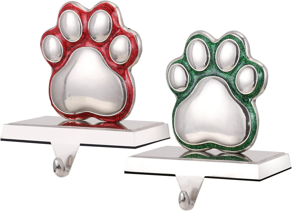 2Set Dog Paw Print Stocking Holder Xmas Stocking Hanger for Mantel Weighted Dog Stocking Holders for Mantle for Fireplace Heavy Stocking Hooks for Mantle (Dog Paw,2)