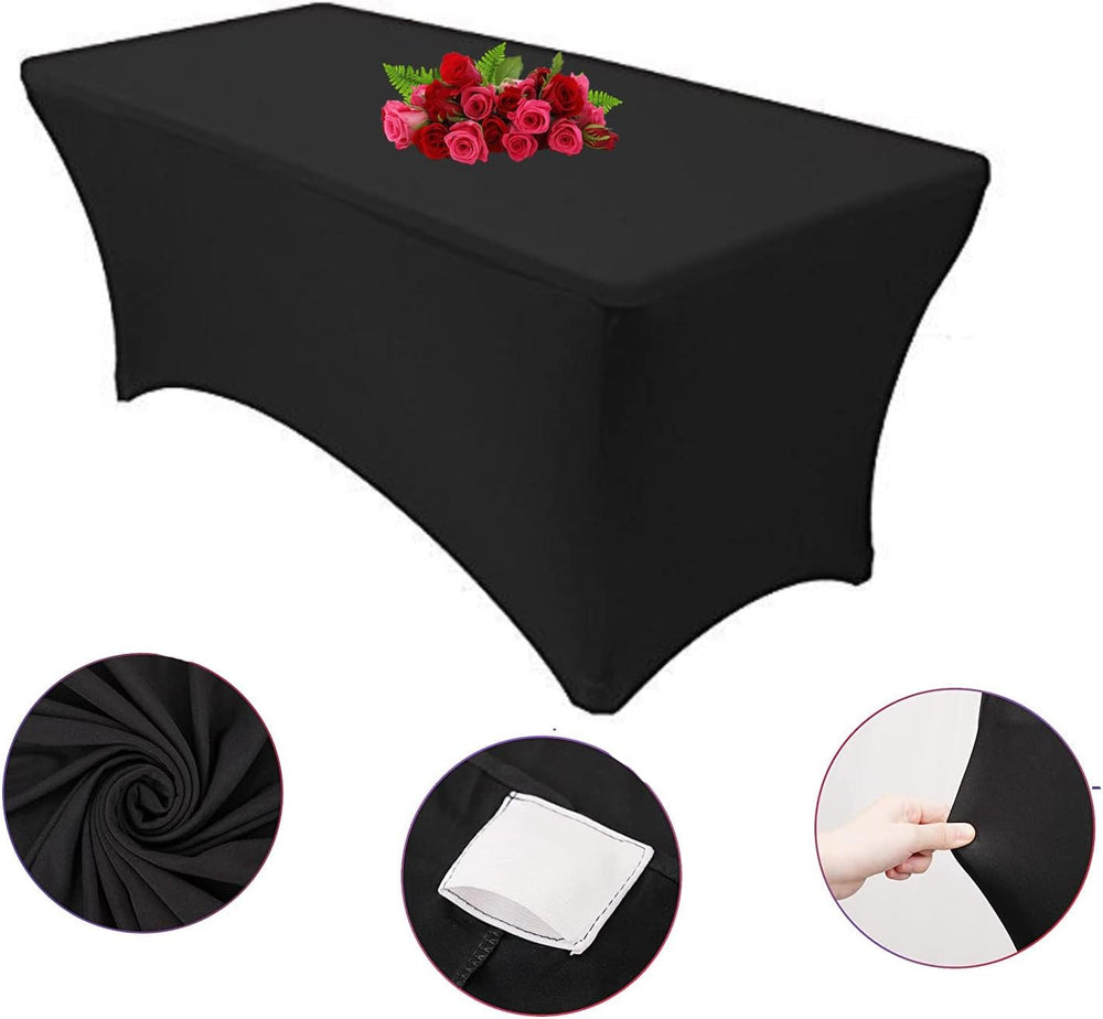 SSYAQRA 10FT Spandex Black Tablecloth for Rectangle Tables - Stretch Table Co...