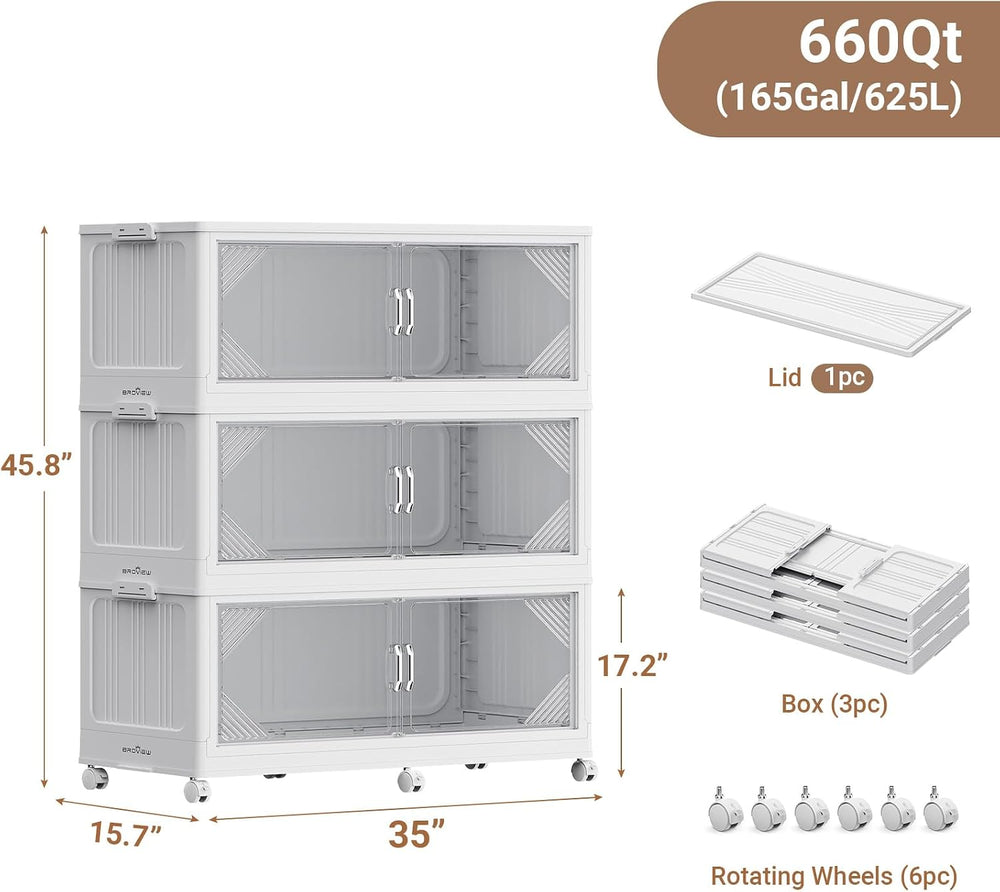 Broview V60 660QT Plastic Stackable Storage Bins with Lid, 3Pack White