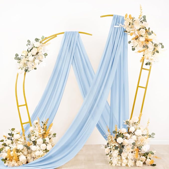 Socomi Wedding Arch Draping Fabric 3 Panels 29" x 19Ft Baby Blue Sheer Chiffon Curtain Drapes 6 Yards for Wedding Ceremony Birthday Party Decoration