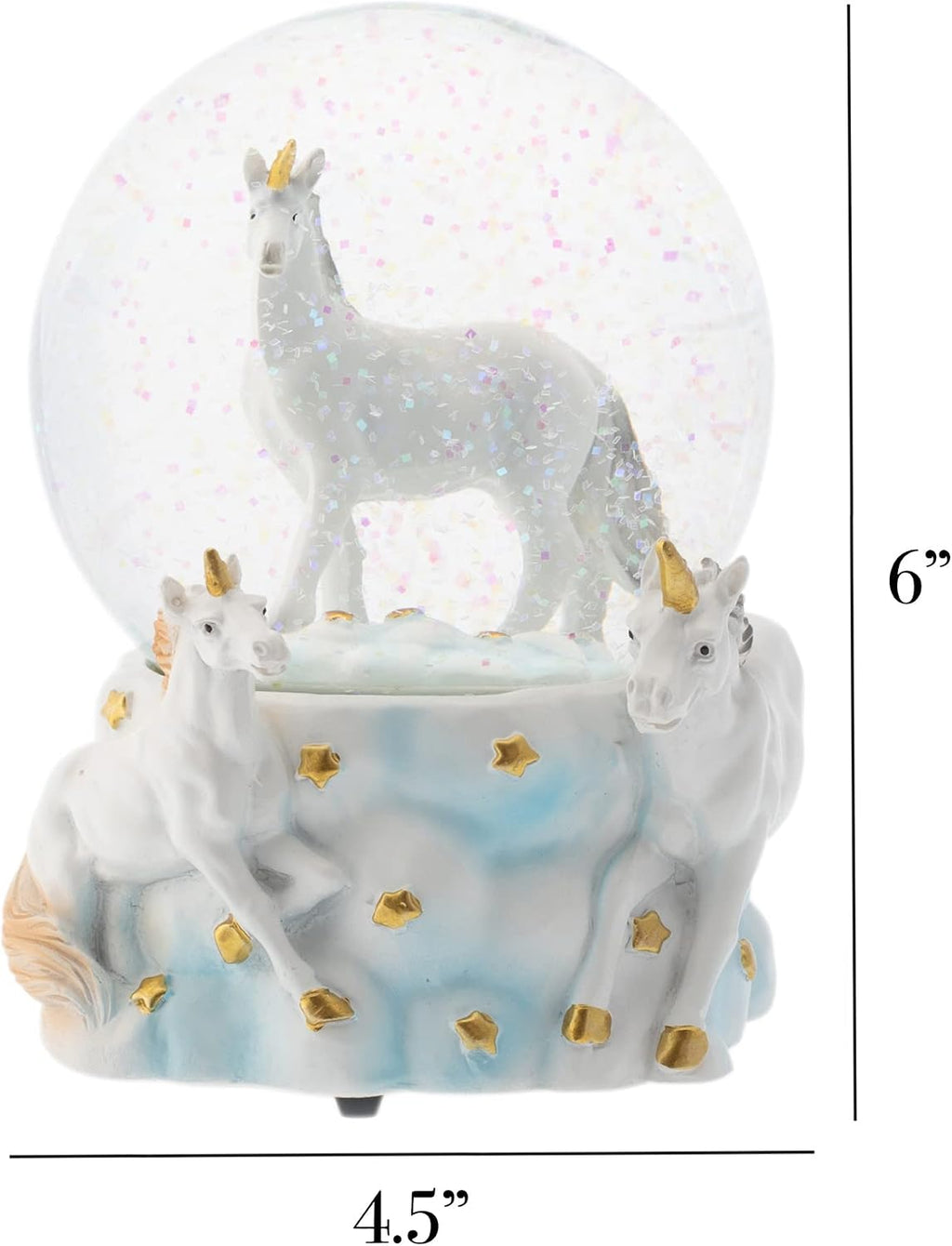 Elanze Designs White Unicorn Friends 100MM Sturdy Wind Up Musical Glitter Water Snow Globe Tabletop Dresser Nightstand Figurine Decoration Plays Tune You are My Sunshine