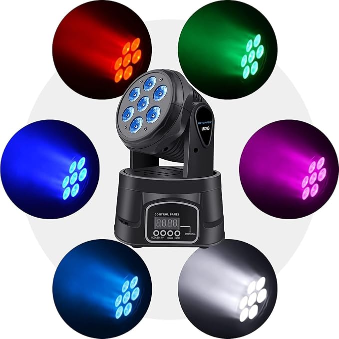 BETOPPER Moving Head RGBW, DJ Lights, Sound Activated/DMX Lighting, Moving Head Lights for Stage, Party, Live, DJ, Bar, Disco Lighting (7x8W 4 Packs)