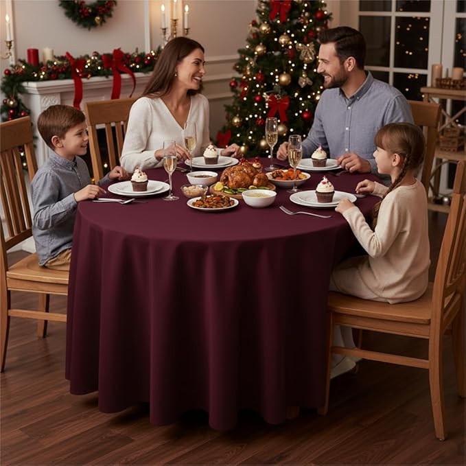 Fitable 8 Pack Round Tablecloths: Stain Resistant Wrinkle Free Circle Table Clothes, Washable Reusable Polyester Table Covers for Wedding Party Birthday Banquet Reception(Burgundy, 120 Inch)