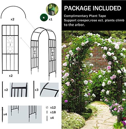 SCENDOR Metal Garden Arbor, Curved Iron Trellis Arch, Outdoor for Climbing Plants & Wedding Ceremony