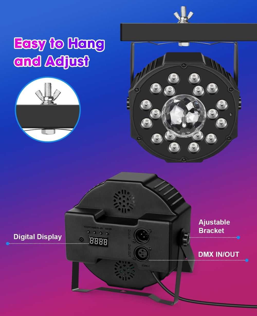 2 in 1 Party Lights 2 Pack, Disco Light with 18LEDs Sound Activated 7 Lightin...