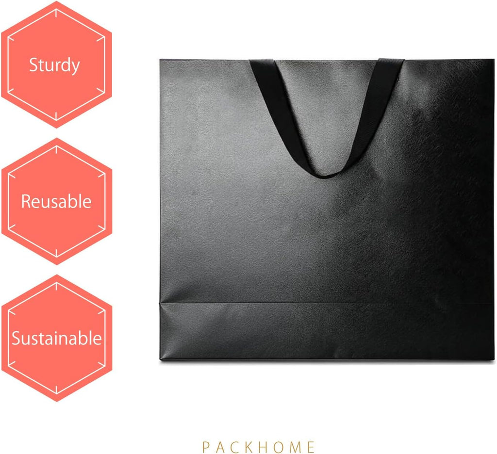 packhome 6 extra large black gift bags with, side view