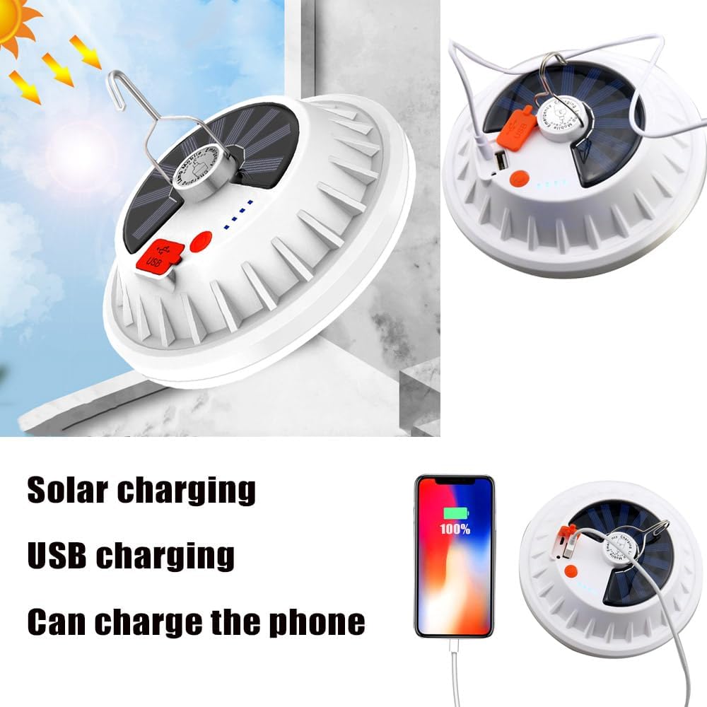 [2 Pack 120 LED ] Solar Camping Tent Lights Rechargeable Portable Lantern