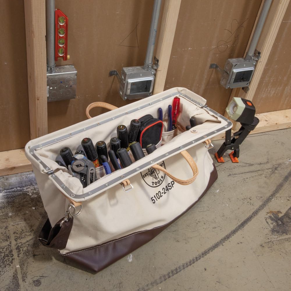Klein Tools 5102-24SP Deluxe Canvas Tool Bag 24-Inch Made of Natural Canvas w...