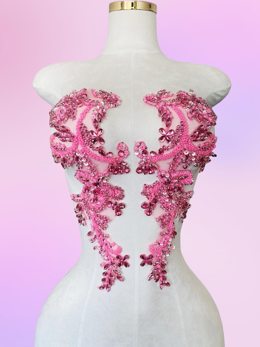 Handmade Rhinestones on Lace Applique Trim Sewing Beads Sequins Trim Patches ...