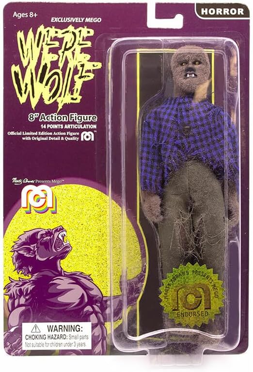mego action figure, 8” new mego werewolf shown in use
