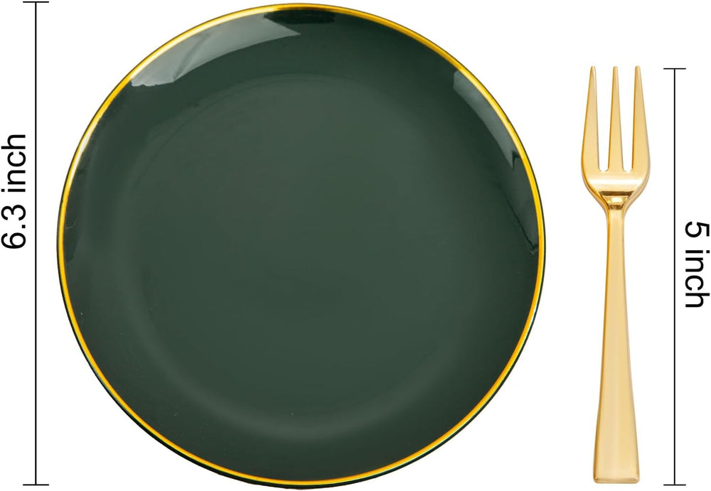 200Pcs Green Dessert Plates 6.3" with Plastic Forks 5"- Small Dispo...