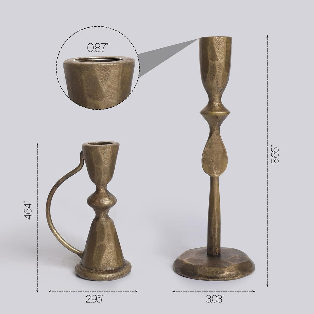 Antique Brass Cast Iron Candle Holders Set of 2