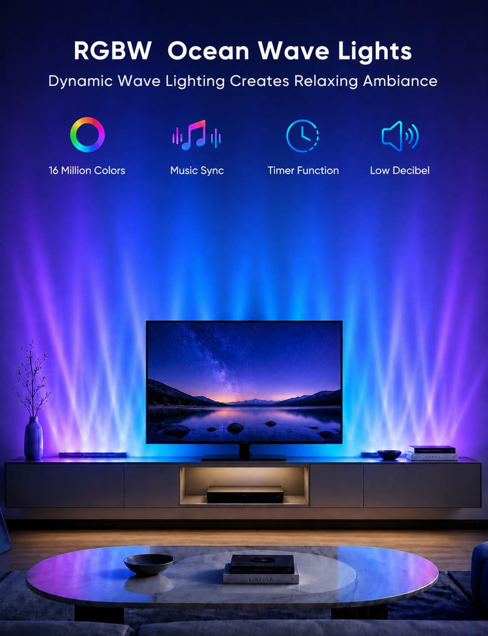 RGBCW Ocean Wave Lights for Room, 15.6 Inch Color Changing Wall Lamp
