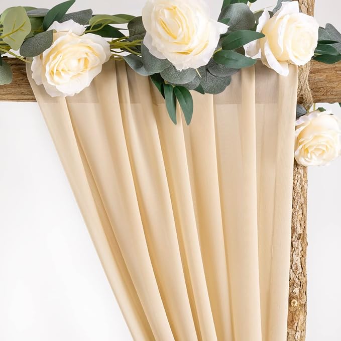 Socomi Wedding Arch Draping Fabric 3 Panels 29" x 19Ft Champagne Sheer Chiffon Curtain Drapes 6 Yards for Wedding Ceremony Birthday Party Decoration