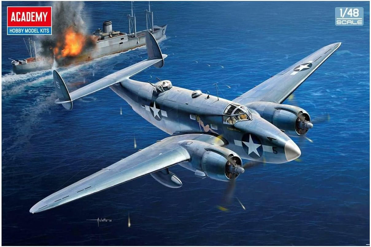 Academy 12347 1/48 US Navy PV-1 Ventura Solomon Islands Battlefield Plastic Model, Molded Color