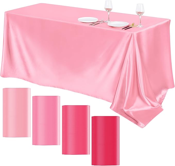 TURSTIN 4 Packs Gradient Pink Satin Tablecloth 102 x 58 Inch Overlay Satin Table Cover Rectangle Bright Silk Tablecloth Smooth Fabric Table Decoration for Wedding Banquet Party Events