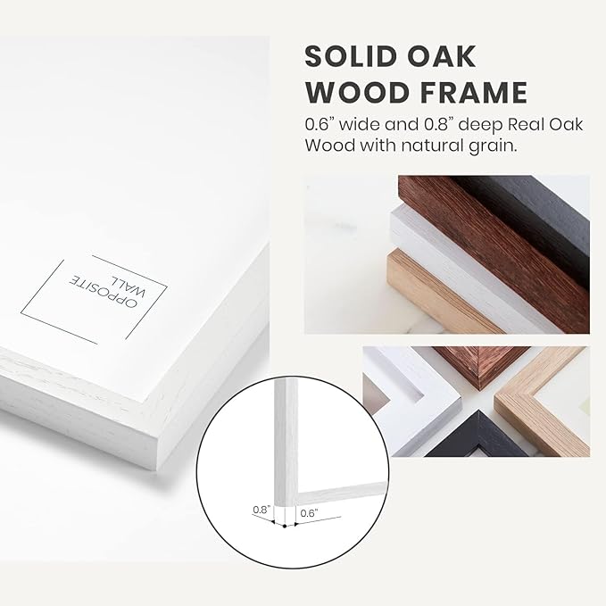 Opposite Wall - 11x17 in - White Solid Oak Wood Picture Frame - Lightweight, Versatile & Shatterproof - Wall Hanging Poster or Photo Frame - Wall Decor for Office, Gallery & Home - 2 Pack
