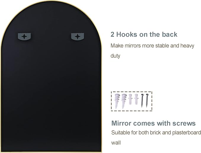 Arched Wall Mirror for Bathroom,Mirrors for Wall,24''x36'',Vanity Mirror for Bedroom Dresser, Entryway, Living Room, Metal Frame (36''x24'',Black)
