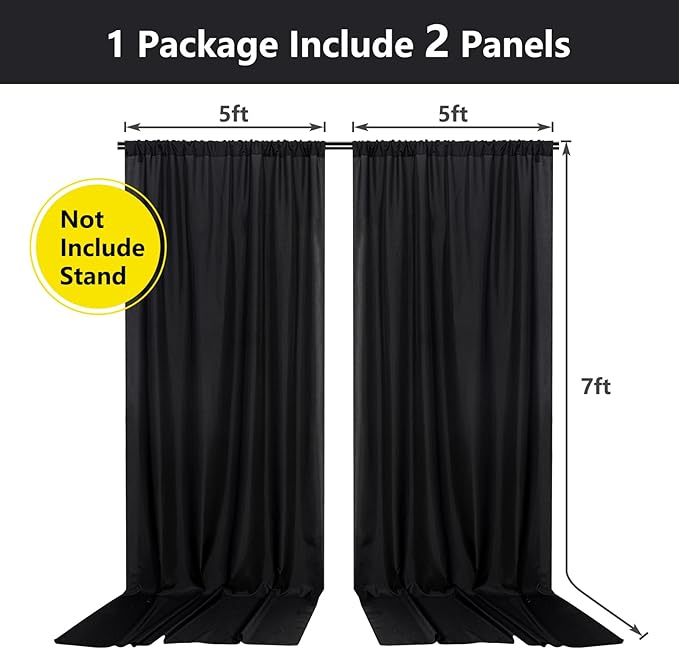 Black Backdrop Curtain for Party, Halloween Backdrop Rod Pocket Photo Drapes Panels Fabric Curtain Backdrop Black Birthday Party Decor for Boys Teens Men,5ft x 7ft, 2 Panels