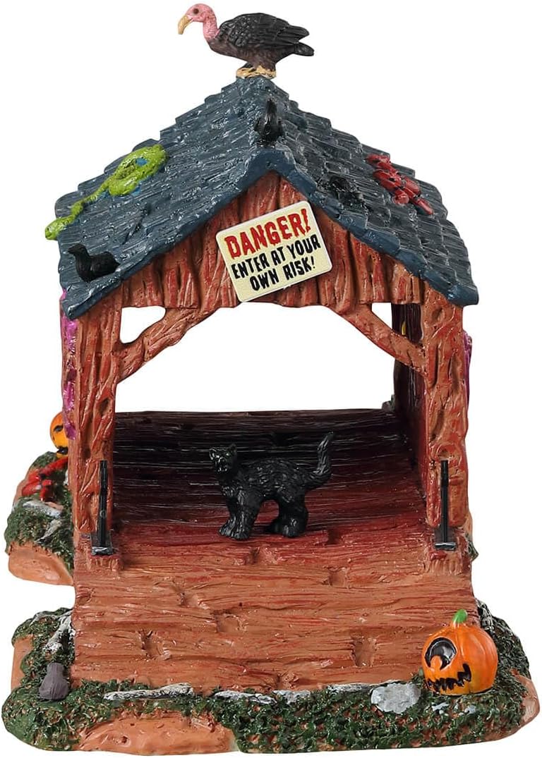 lemax creepy covered bridge table accent, #33631, 8.66-in, close-up detail