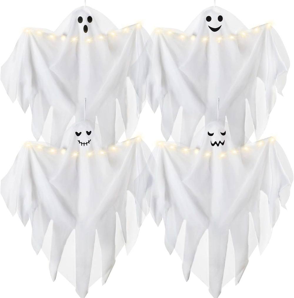4 Pack Light up Hanging Ghosts Halloween Outdoor Yard Tree Party Decoration