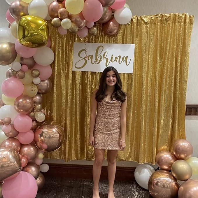 Poise3EHome Gold Sequin Backdrop,8FT x 8FT Sequin Photography Backdrop Curtain for Party Decoration