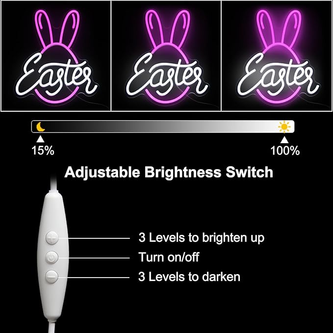 Easter Bunny Egg Neon Sign Pink Rabbit Ears Neon Light Easter Day LED Neon Signs for Wall Neon Lights Signs for Bedroom Bar Party Decor Kid Gift