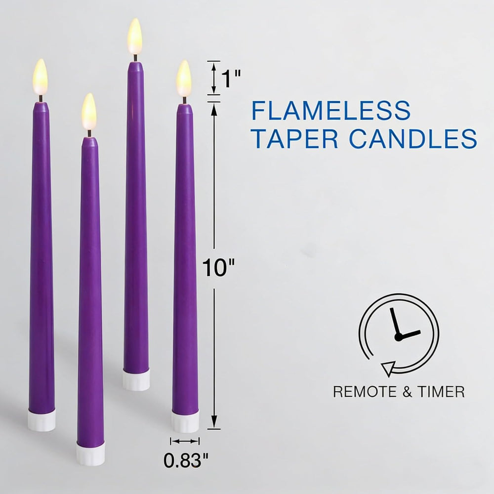 Purple Flameless Taper Candles LED Candlesticks with Remote Timer Set of 12