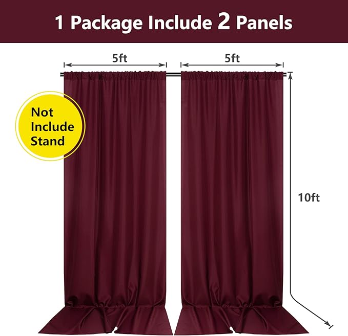 MYSKY HOME Burgundy Backdrop Curtains for Parties, Weddings, Stage - 10ft x 10ft, 2 Panels (2PCS)